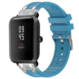 For Amazfit Bip S Quick Release Silver Buckle 20mm Royal Silicone Watch Band(Sea Blue)