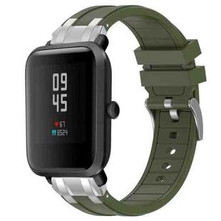 For Amazfit Bip Lite Quick Release Silver Buckle 20mm Royal Silicone Watch Band(Olive Green)