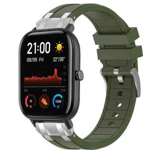 For Amazfit GTS Quick Release Silver Buckle 20mm Royal Silicone Watch Band(Olive Green)