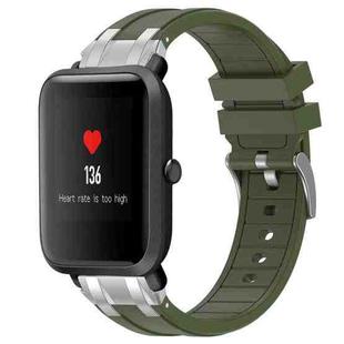 For Amazfit Bip Quick Release Silver Buckle 20mm Royal Silicone Watch Band(Olive Green)