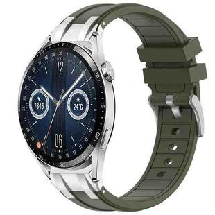 For Huawei Watch GT3 42mm 20mm Quick Release Silver Buckle Royal Silicone Watch Band(Olive Green)