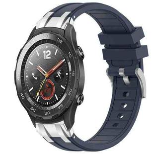 For Huawei Watch 2 20mm Quick Release Silver Buckle Royal Silicone Watch Band(Navy Blue)