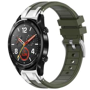 For Huawei Watch GT 22mm Quick Release Silver Buckle Royal Silicone Watch Band(Olive Green)