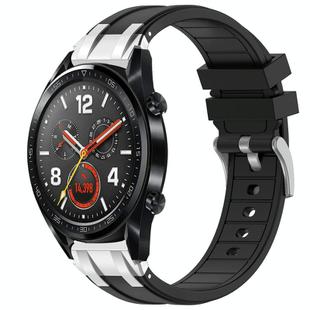 For Huawei Watch GT 22mm Quick Release Silver Buckle Royal Silicone Watch Band(Black)