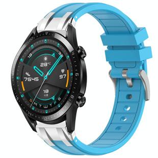 For Huawei Watch GT2 46mm 22mm Quick Release Silver Buckle Royal Silicone Watch Band(Sky Blue)