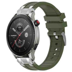 For Amazfit Watch GTR 4 22mm Quick Release Silver Buckle Royal Silicone Watch Band(Olive Green)