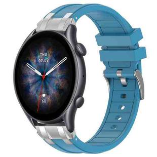 For Amazfit Watch GTR 3 pro 22mm Quick Release Silver Buckle Royal Silicone Watch Band(Sea Blue)