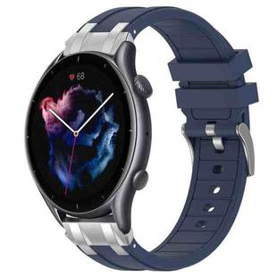 For Amazfit Watch GTR 3 22mm Quick Release Silver Buckle Royal Silicone Watch Band(Navy Blue)