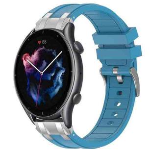 For Amazfit Watch GTR 3 22mm Quick Release Silver Buckle Royal Silicone Watch Band(Sea Blue)