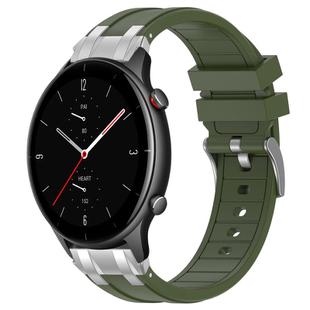 For Amazfit Watch GTR 2e 22mm Quick Release Silver Buckle Royal Silicone Watch Band(Olive Green)