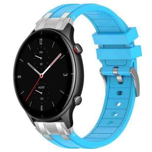 For Amazfit Watch GTR 2e 22mm Quick Release Silver Buckle Royal Silicone Watch Band(Sky Blue)