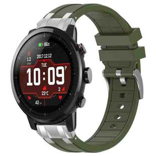 For Amazfit Sport Watch 3 22mm Quick Release Silver Buckle Royal Silicone Watch Band(Olive Green)