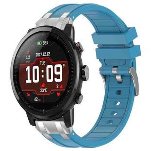 For Amazfit Sport Watch 3 22mm Quick Release Silver Buckle Royal Silicone Watch Band(Sea Blue)