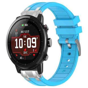 For Amazfit Sport Watch 3 22mm Quick Release Silver Buckle Royal Silicone Watch Band(Sky Blue)