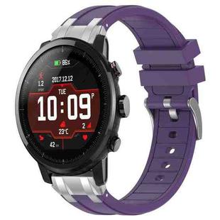 For Amazfit Sport Watch 3 22mm Quick Release Silver Buckle Royal Silicone Watch Band(Purple)