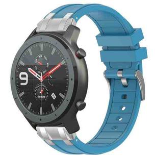 For Amazfit Watch GTR 47mm 22mm Quick Release Silver Buckle Royal Silicone Watch Band(Sea Blue)