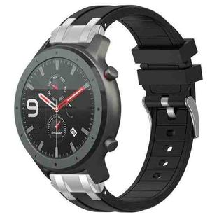 For Amazfit Watch GTR 47mm 22mm Quick Release Silver Buckle Royal Silicone Watch Band(Black)