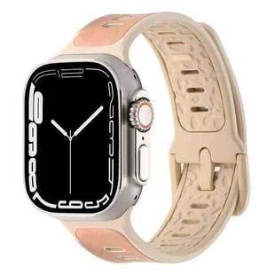 For Apple Watch Series 9 45mm Leather Skin Silicone Watch Band(Pink)