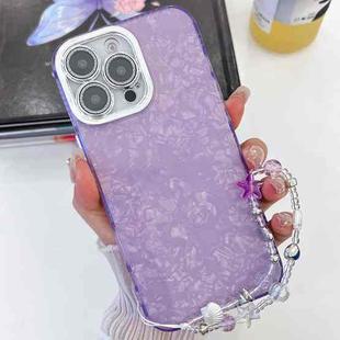 For iPhone 16 Pro Max Plating Glitter Texture Chain Wristband TPU Phone Case with Lens Film(Purple Shell Pattern)