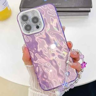 For iPhone 16 Pro Max Plating Glitter Texture Chain Wristband TPU Phone Case with Lens Film(Purple Wrinkles)