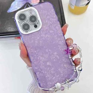 For iPhone 16 Plating Glitter Texture Chain Wristband TPU Phone Case with Lens Film(Purple Shell Pattern)