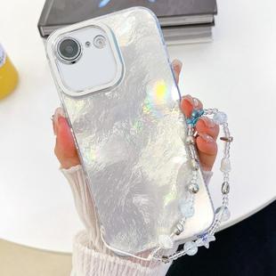 For iPhone 16e Plating Glitter Texture Chain Wristband TPU Phone Case with Lens Film(White Tinfoil Texture)