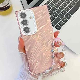 For Samsung Galaxy S24 FE 5G Plating Glitter Texture Chain Wristband TPU Phone Case with Lens Film(Pink Water Ripples)