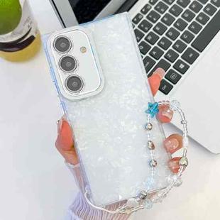 For Samsung Galaxy S24 FE 5G Plating Glitter Texture Chain Wristband TPU Phone Case with Lens Film(White Shell Pattern)