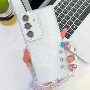 For Samsung Galaxy A15 5G Plating Glitter Texture Chain Wristband TPU Phone Case with Lens Film(White Shell Pattern)