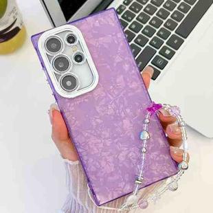 For Samsung Galaxy S24 Ultra 5G Plating Glitter Texture Chain Wristband TPU Phone Case with Lens Film(Purple Shell Pattern)