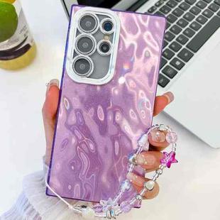 For Samsung Galaxy S24 Ultra 5G Plating Glitter Texture Chain Wristband TPU Phone Case with Lens Film(Purple Wrinkles)