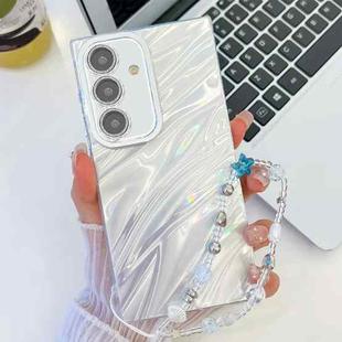 For Samsung Galaxy S24 5G Plating Glitter Texture Chain Wristband TPU Phone Case with Lens Film(White Water Ripples)