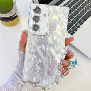 For Samsung Galaxy S25+ 5G Plating Glitter Texture Chain Wristband TPU Phone Case with Lens Film(White Wrinkles)