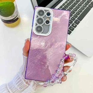 For Samsung Galaxy S25 Ultra 5G Plating Glitter Texture Chain Wristband TPU Phone Case with Lens Film(Purple Tinfoil Texture)