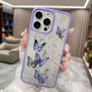 For iPhone 16 Pro Max Color Butterfly Glitter Epoxy TPU Phone Case(Purple)