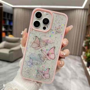 For iPhone 16 Pro Max Color Butterfly Glitter Epoxy TPU Phone Case(Pink)