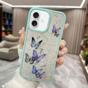 For iPhone 16 Plus Color Butterfly Glitter Epoxy TPU Phone Case(Green)