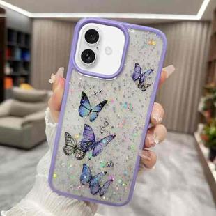 For iPhone 16 Plus Color Butterfly Glitter Epoxy TPU Phone Case(Purple)