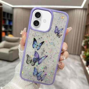 For iPhone 16 Color Butterfly Glitter Epoxy TPU Phone Case(Purple)