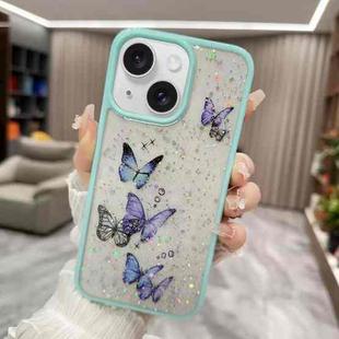 For iPhone 15 Plus Color Butterfly Glitter Epoxy TPU Phone Case(Green)