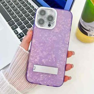 For iPhone 16 Pro Max Plating Glitter Texture Fold Holder TPU Phone Case with Lens Film(Purple Shell Pattern)