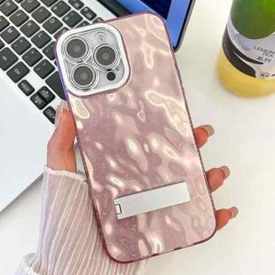 For iPhone 16 Pro Max Plating Glitter Texture Fold Holder TPU Phone Case with Lens Film(Pink Wrinkles)