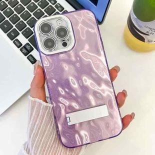 For iPhone 16 Pro Max Plating Glitter Texture Fold Holder TPU Phone Case with Lens Film(Purple Wrinkles)