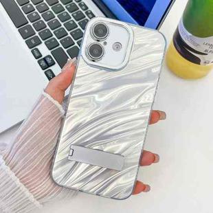 For iPhone 16 Plus Plating Glitter Texture Fold Holder TPU Phone Case with Lens Film(White Water Ripples)