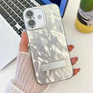 For iPhone 16 Plating Glitter Texture Fold Holder TPU Phone Case with Lens Film(White Wrinkles)