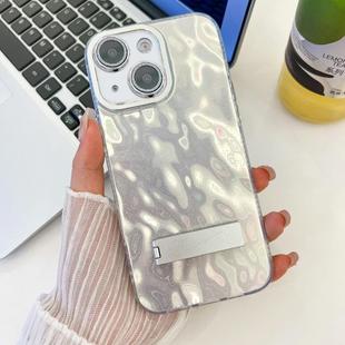 For iPhone 15 Plating Glitter Texture Fold Holder TPU Phone Case with Lens Film(White Wrinkles)