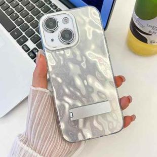 For iPhone 14 Plating Glitter Texture Fold Holder TPU Phone Case with Lens Film(White Wrinkles)