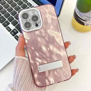 For iPhone 14 Pro Max Plating Glitter Texture Fold Holder TPU Phone Case with Lens Film(Pink Wrinkles)