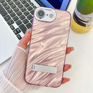 For iPhone 16e Plating Glitter Texture Fold Holder TPU Phone Case with Lens Film(Pink Water Ripples)
