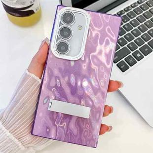 For Samsung Galaxy S24 FE 5G Plating Glitter Texture Fold Holder TPU Phone Case with Lens Film(Purple Wrinkles)